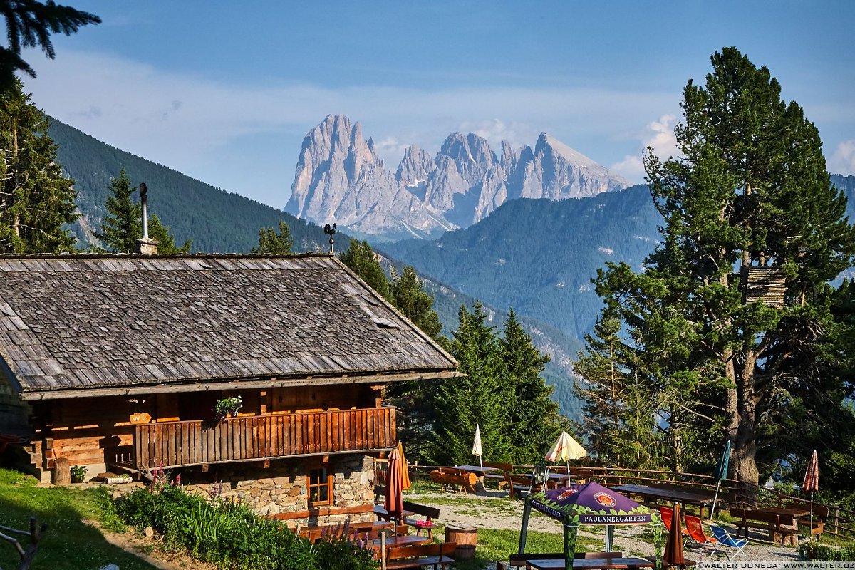 Unterpulghütte e sullo sfondo Sassolungo e Sassopiatto Laion Val Gardena